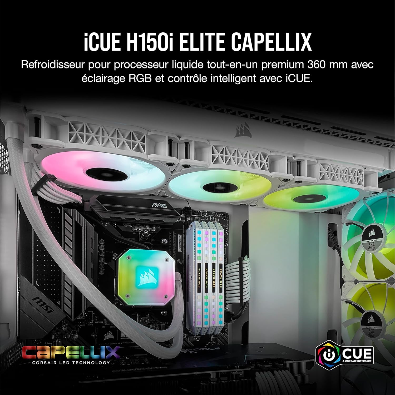 Icue H150I Elite Capellix Liquid CPU Cooler - White